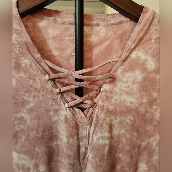 Pink Tie-Dye Lace-Up Women's Top - Picture 2 of 5
